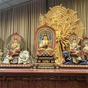 华严三圣毗卢遮那佛释迦佛木雕佛像彩绘普贤文殊菩萨释迦摩尼摆件