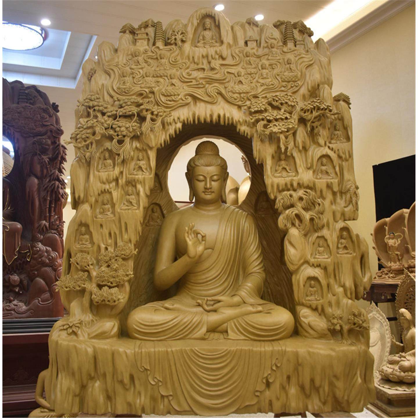 木雕如来佛像药师佛摆件石窟佛阿弥陀佛观音菩萨三宝佛释迦牟尼佛