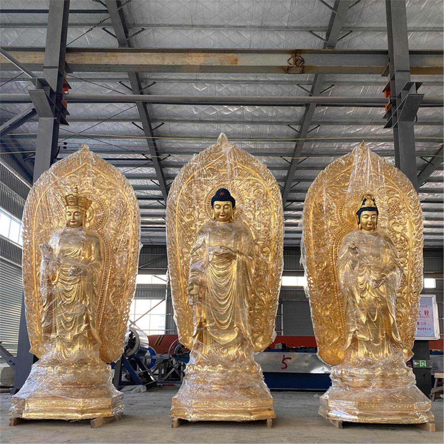 黄铜娑婆三圣佛像3米大型寺庙释迦牟尼佛摆件地藏王菩萨 贴金观音