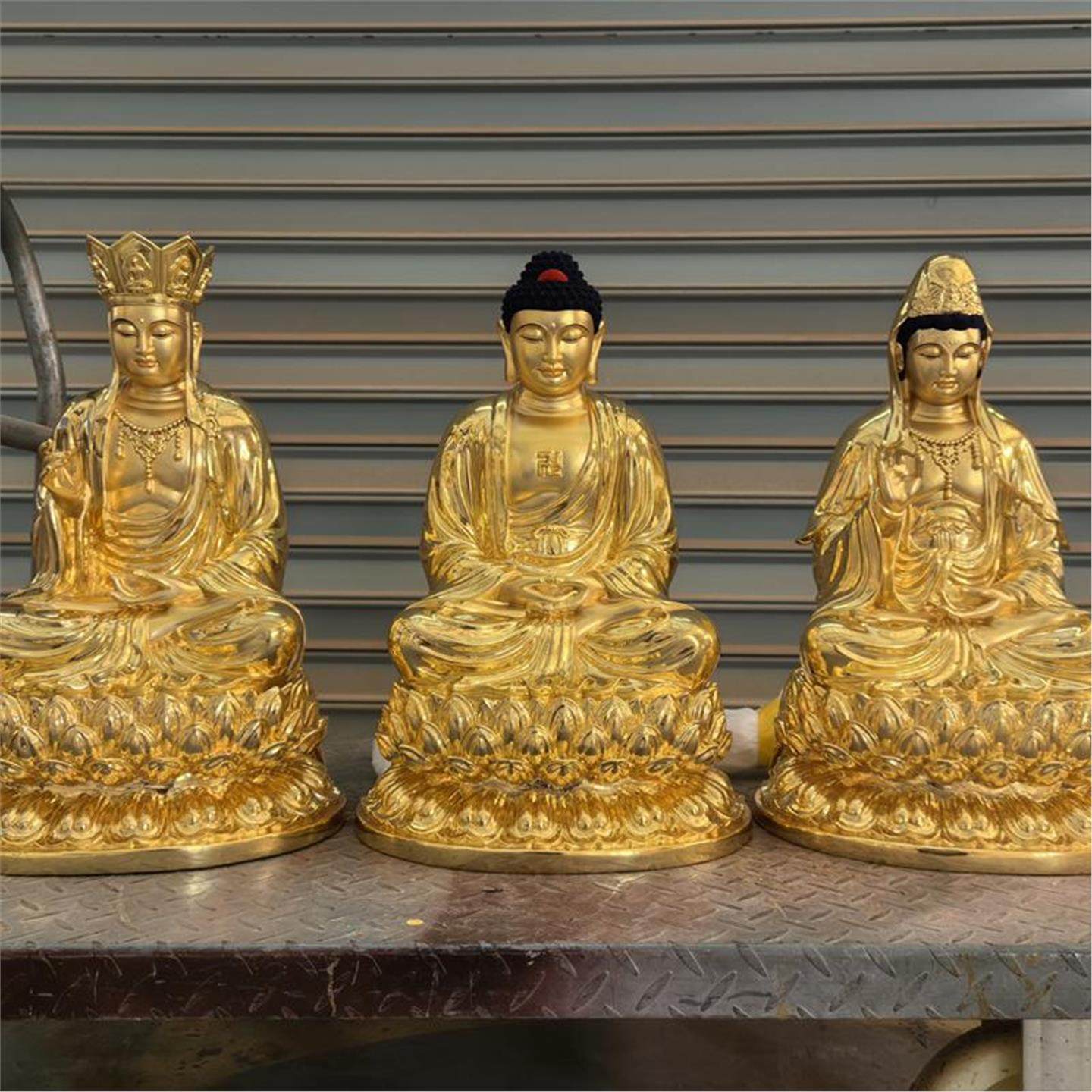 娑婆三圣木雕观音佛像摆件人物神像大势至  释迦牟尼佛观世音菩萨