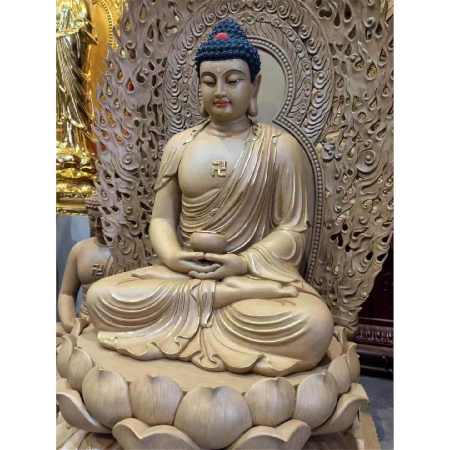 木雕如来佛像药师佛摆件石窟佛阿弥陀佛观音菩萨三宝佛释迦牟尼佛