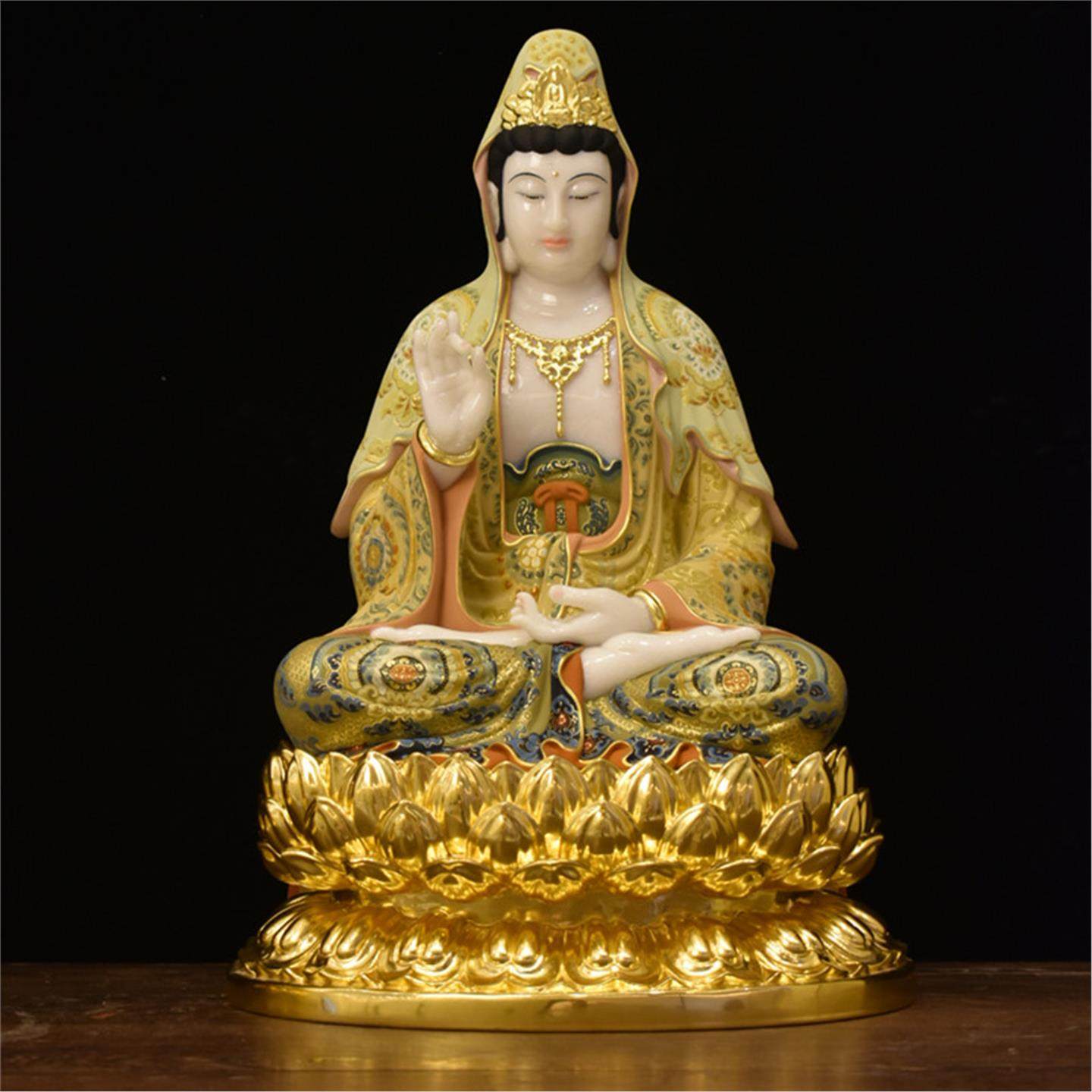 汉白玉彩绘观音寺庙供奉居家工艺品摆件南海观世音菩萨娑婆三圣