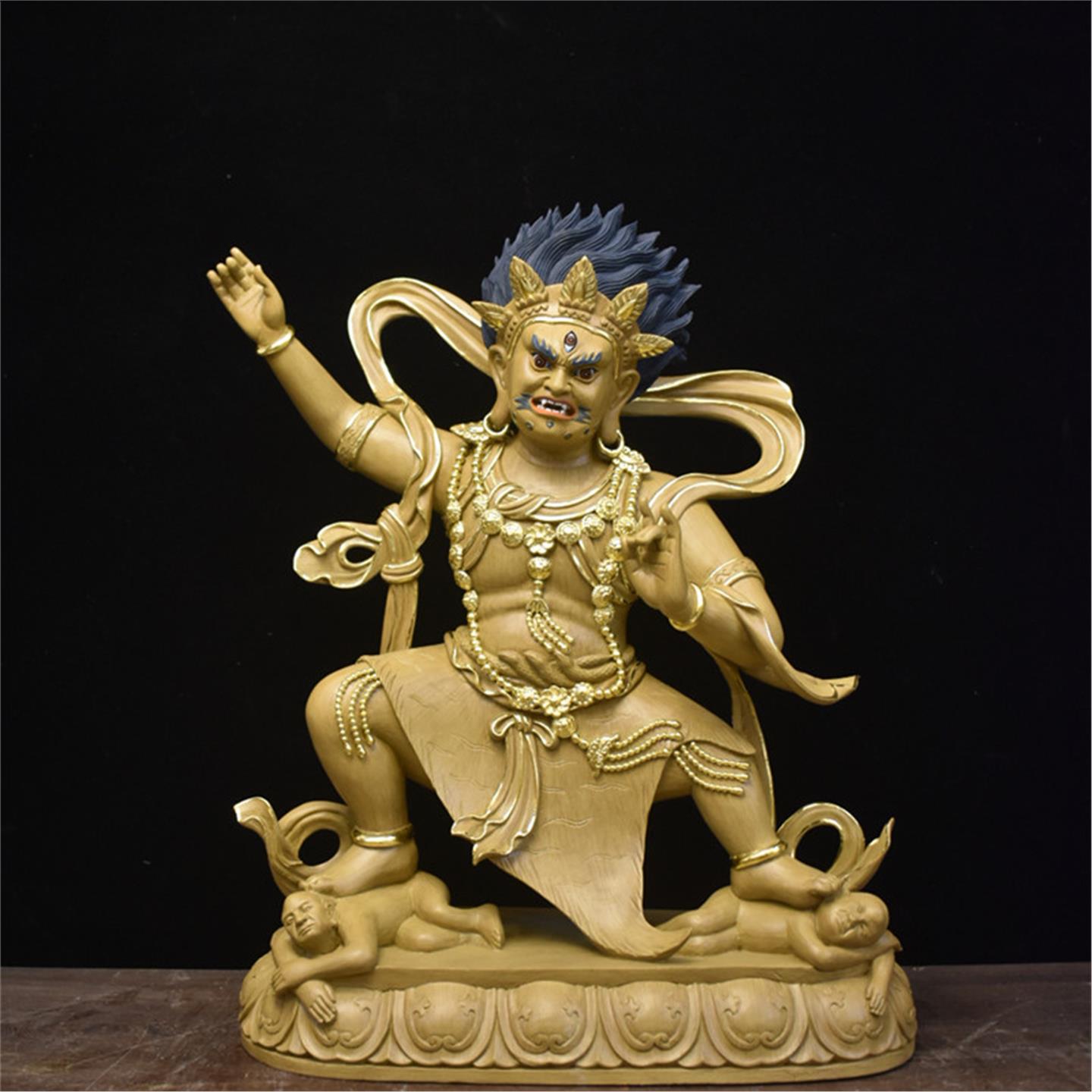 木雕密宗佛像大黑天东大自在天 西门南妙法紧那罗王 北乐乾闼婆王