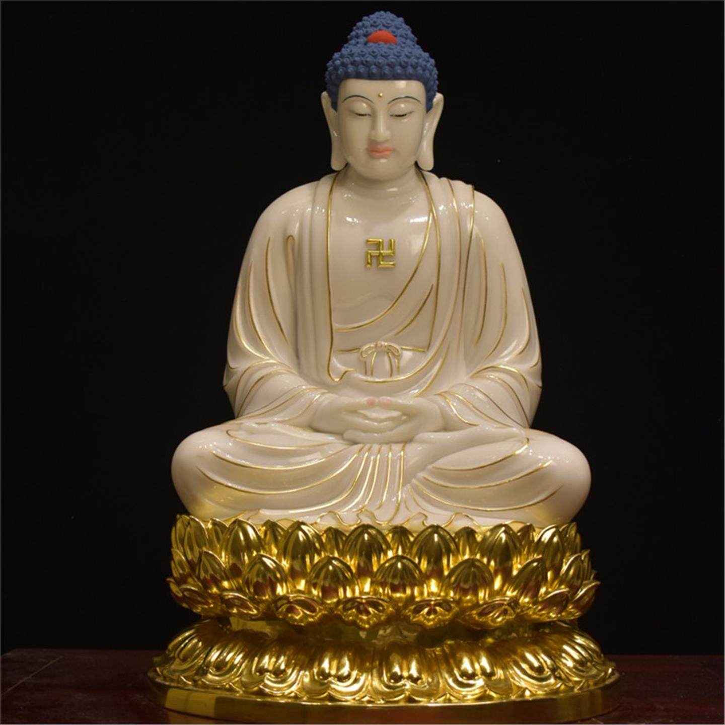 贴金汉白玉阿弥陀佛释迦牟尼佛玄关供奉摆件三宝佛药师佛如来佛祖