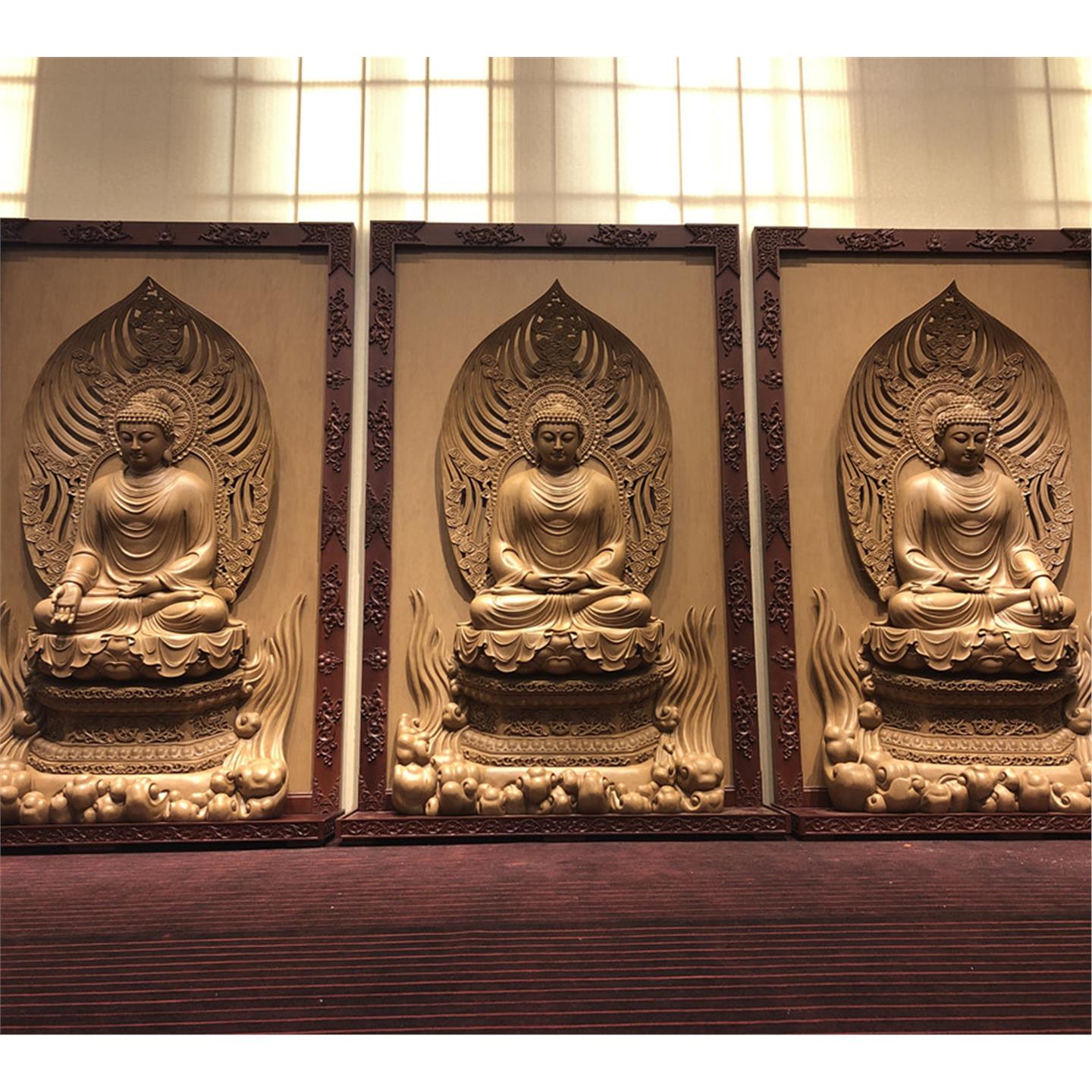 释迦牟尼佛木雕阿弥陀佛浮雕药师佛寺庙佛像如来佛祖神像三宝佛