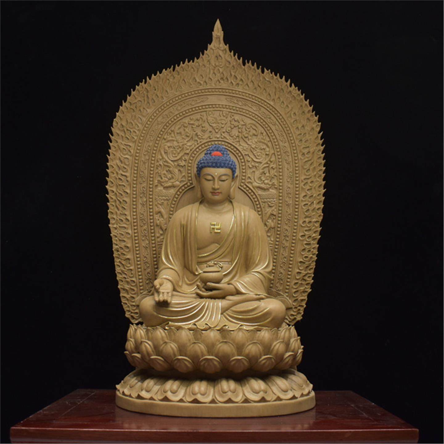 木雕药师佛三宝佛释迦牟尼佛供奉饰品工艺品摆件阿弥陀佛如来佛祖