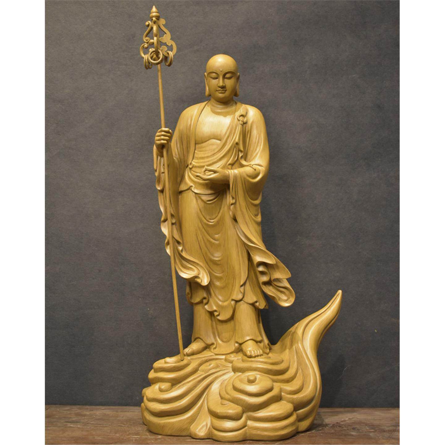 木雕地藏王菩萨站像寺庙佛像娑婆三圣工艺品佛堂供奉观音佛祖家居