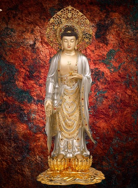 东来紫铜西方三圣阿弥陀观音观世音大势至像摆件供奉家用京铜摆件