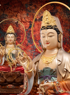 观音佛像观世音菩萨家用款供奉南海普陀山纯全铜像东来紫娑婆三圣