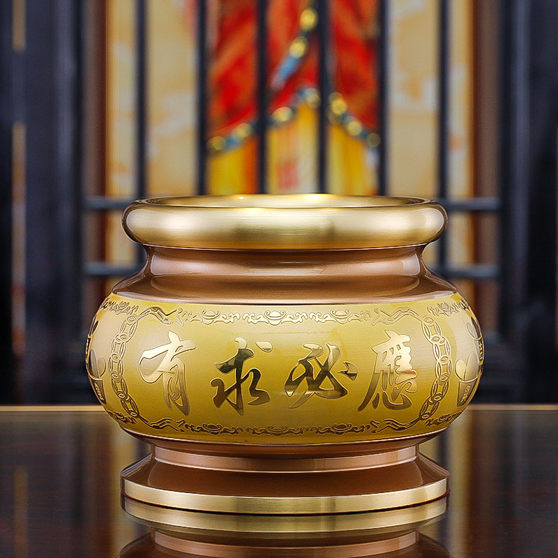 铜金葱款双色佛光普照香炉圆口炉 家用室内供佛供奉大号檀香炉