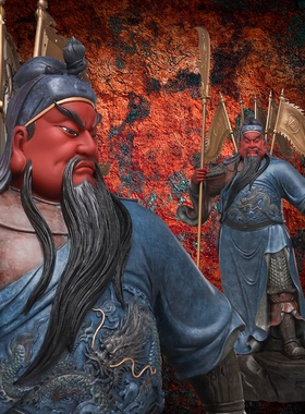 东来紫关公摆件武财神神像铜雕招财供奉铜像关帝圣君京铜伽蓝菩萨