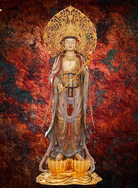 东来紫铜西方三圣像摆件阿弥陀像观音大势至满工彩绘家居京铜摆件