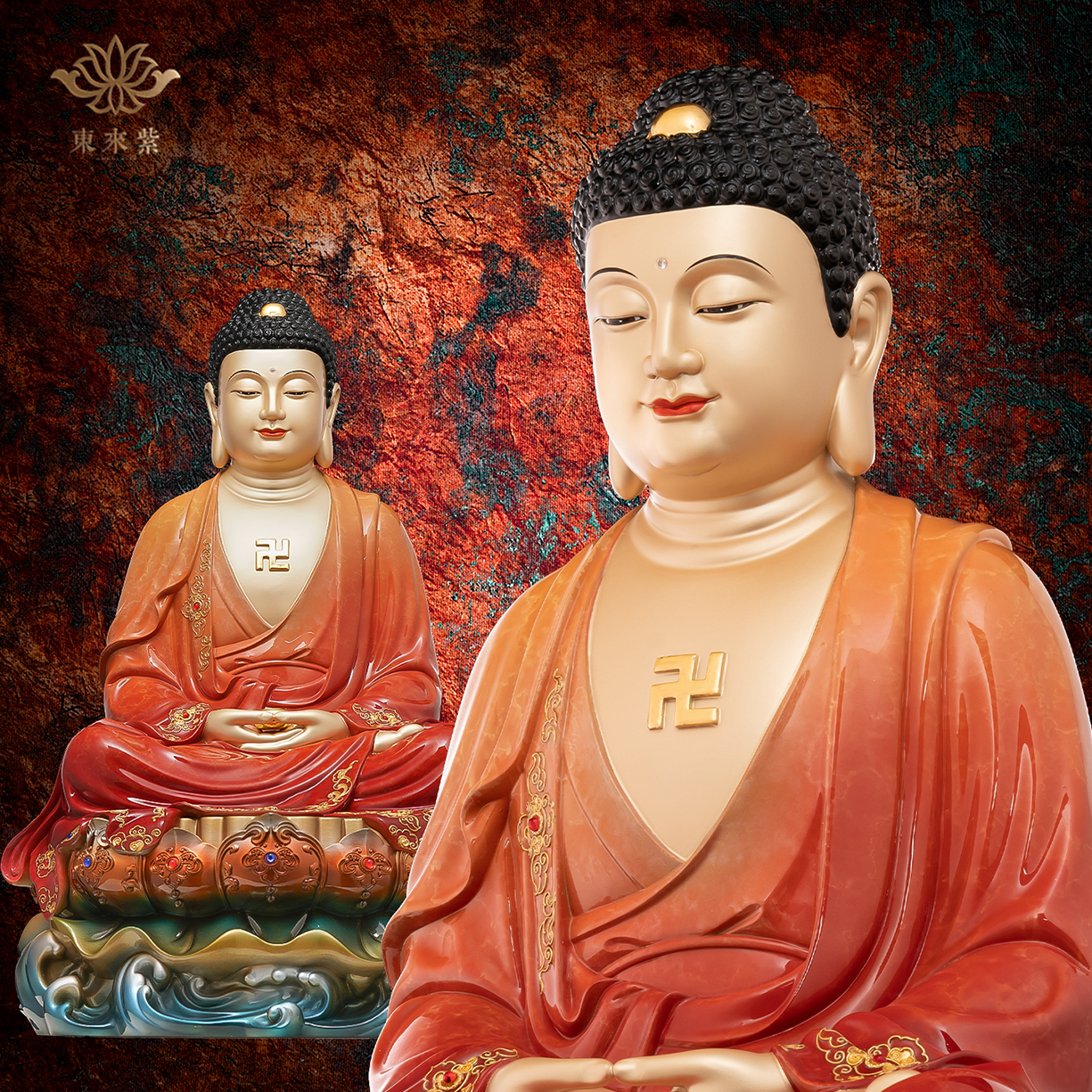 释迦摩尼神像三宝佛像如来佛祖阿弥陀佛药师佛娑婆三圣东来紫铜像