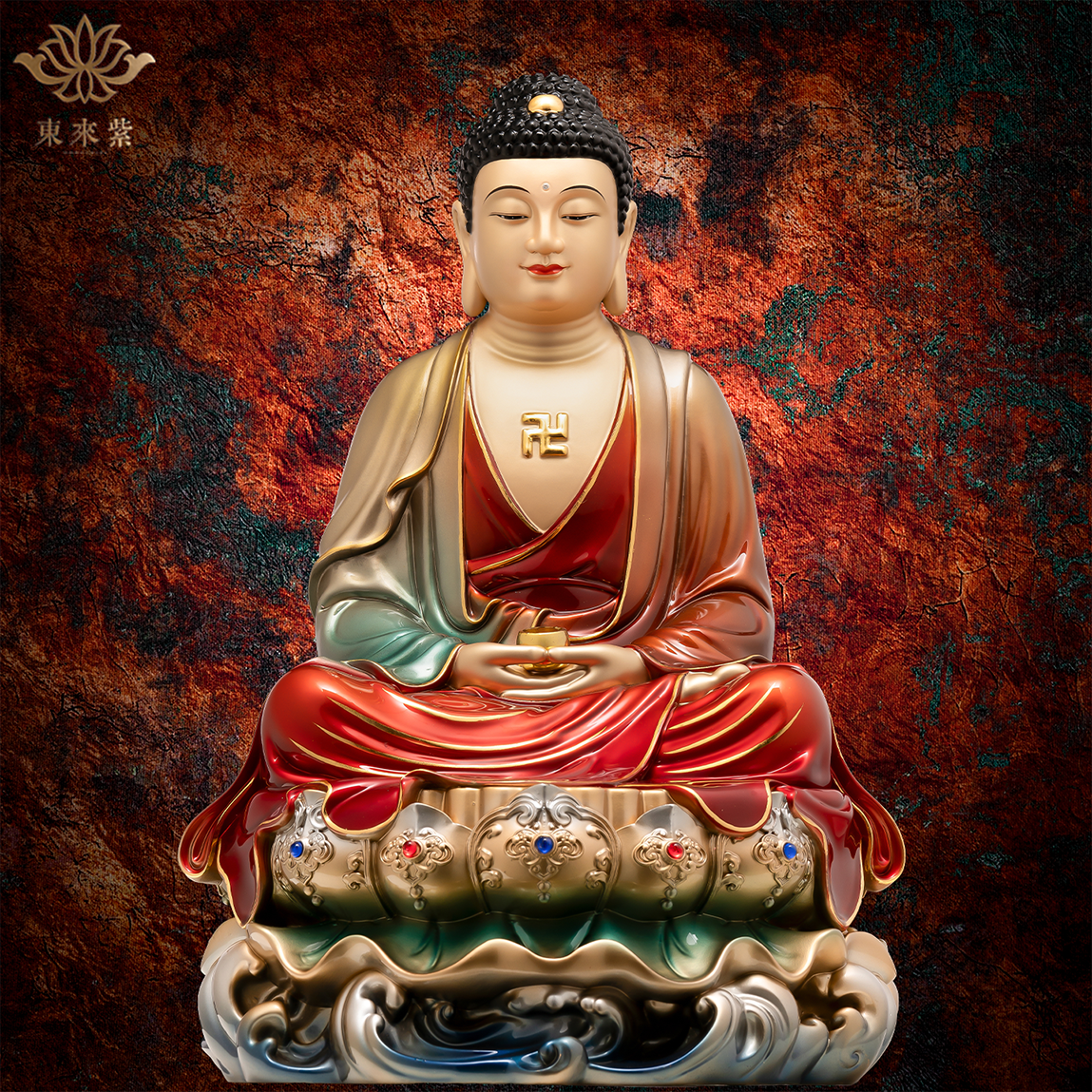 释迦摩尼神像三宝佛像如来佛祖阿弥陀佛药师佛娑婆三圣东来紫铜像
