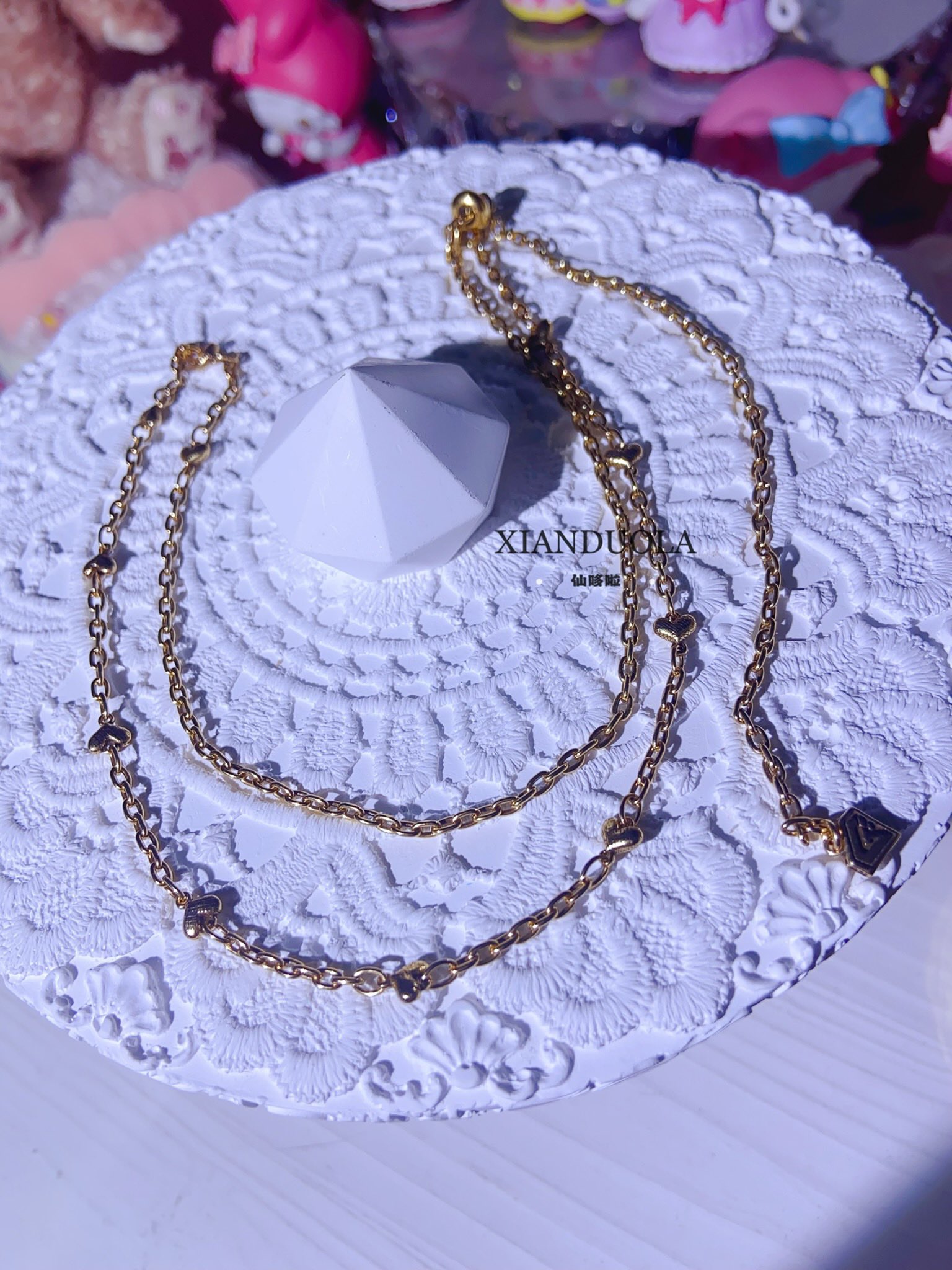 爱心抽拉调节s925银项链镀金