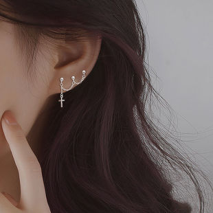 十字架耳钉三个耳洞一体多耳洞耳饰女2025新款潮双耳洞耳环天酷风