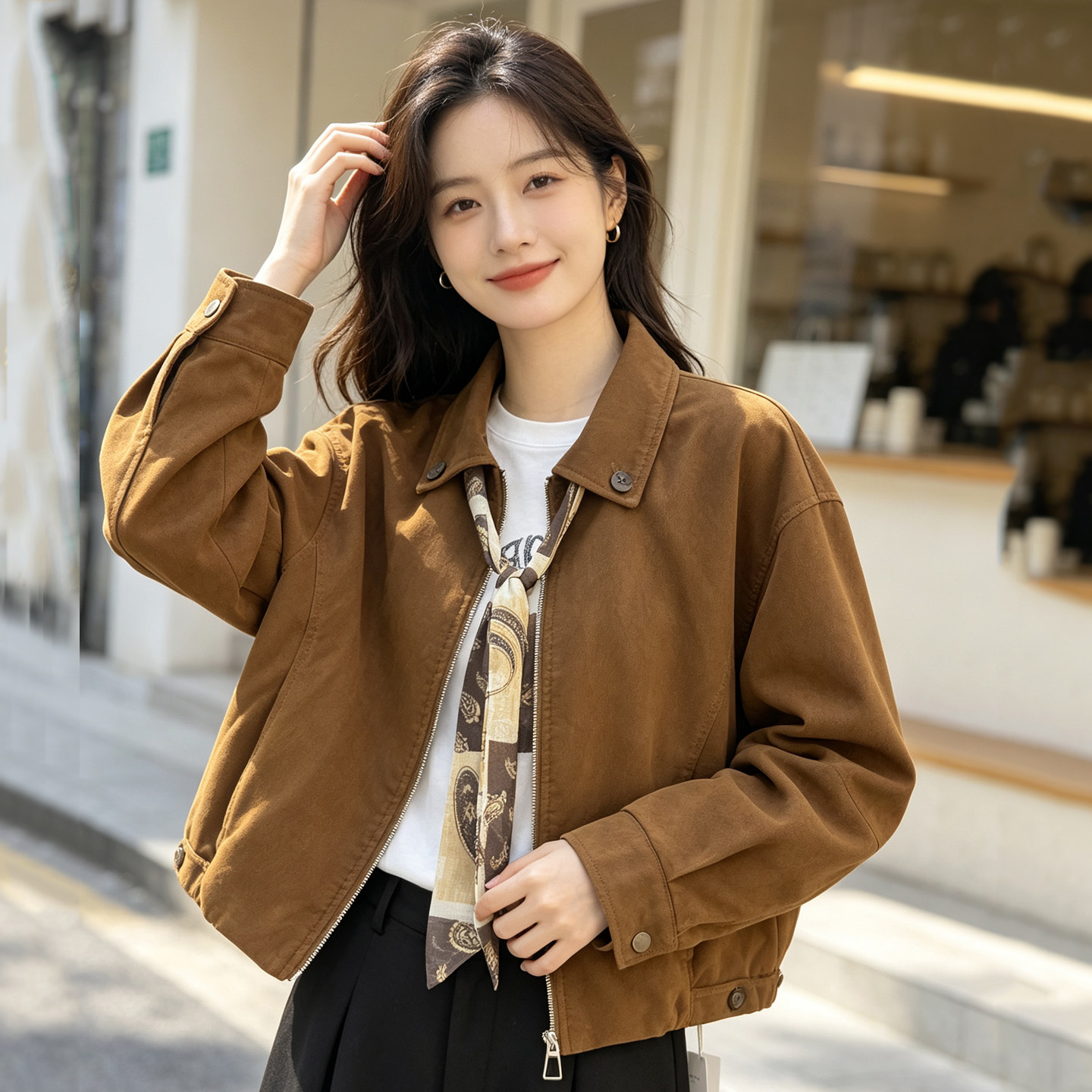 美拉德短款皮衣女皮夹克