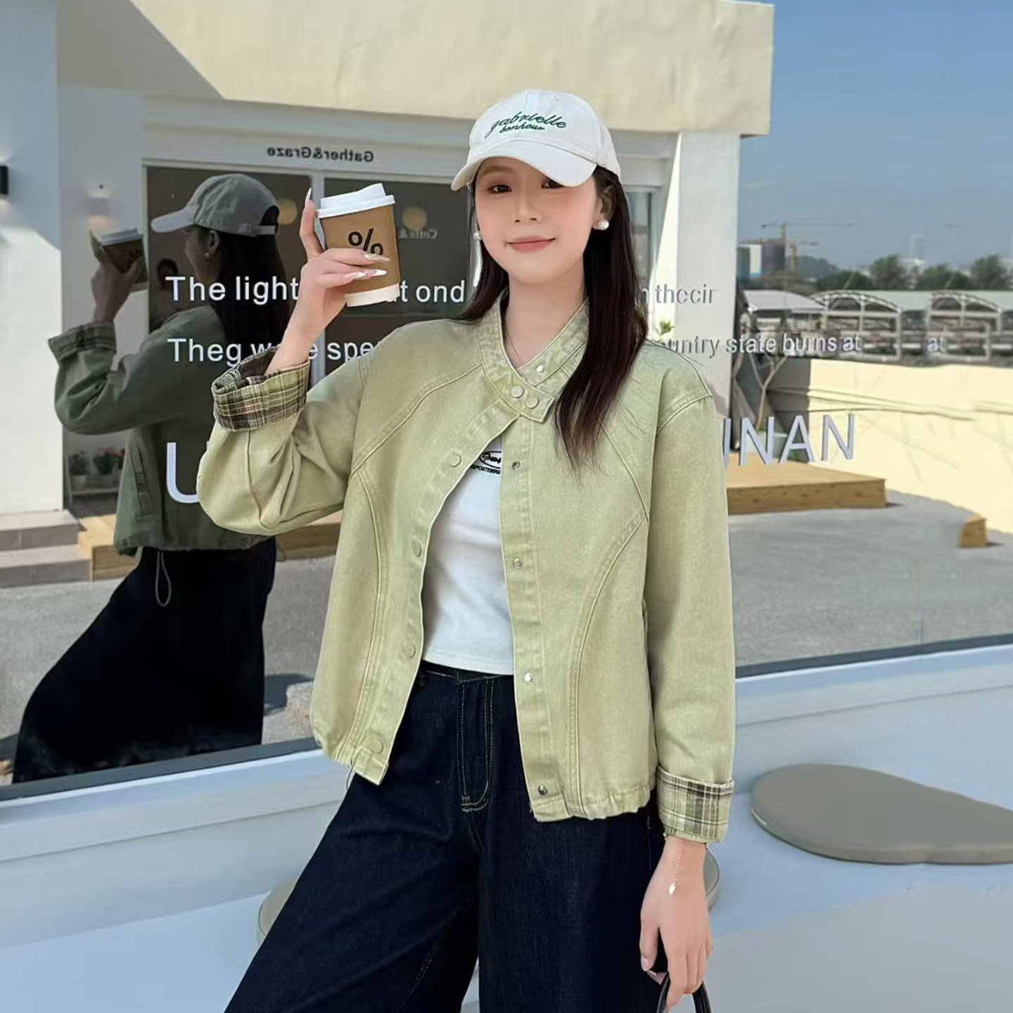 短款外套女2026年春季新品时尚立领夹克穿搭水洗纯棉布新款小外套