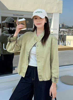 短款外套女2026年春季新品时尚立领夹克穿搭水洗纯棉布新款小外套