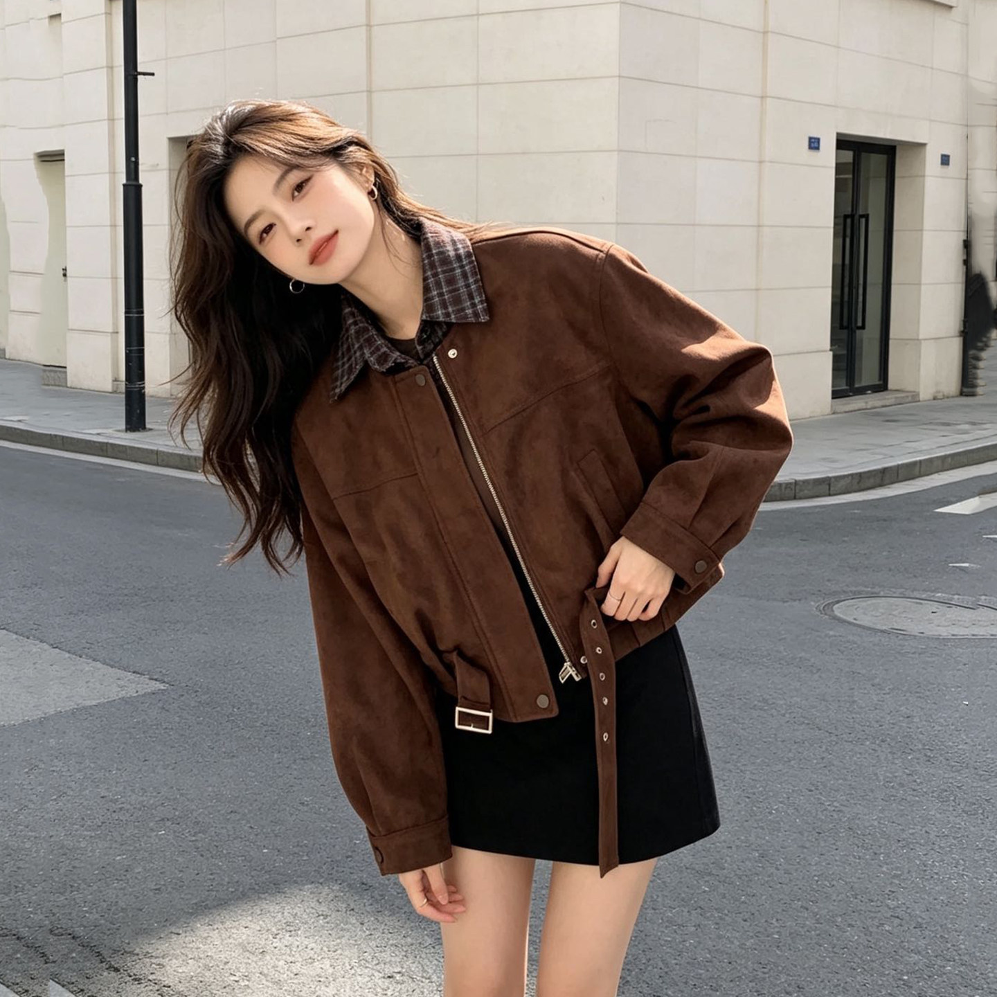 麂皮绒夹克外套女短款
