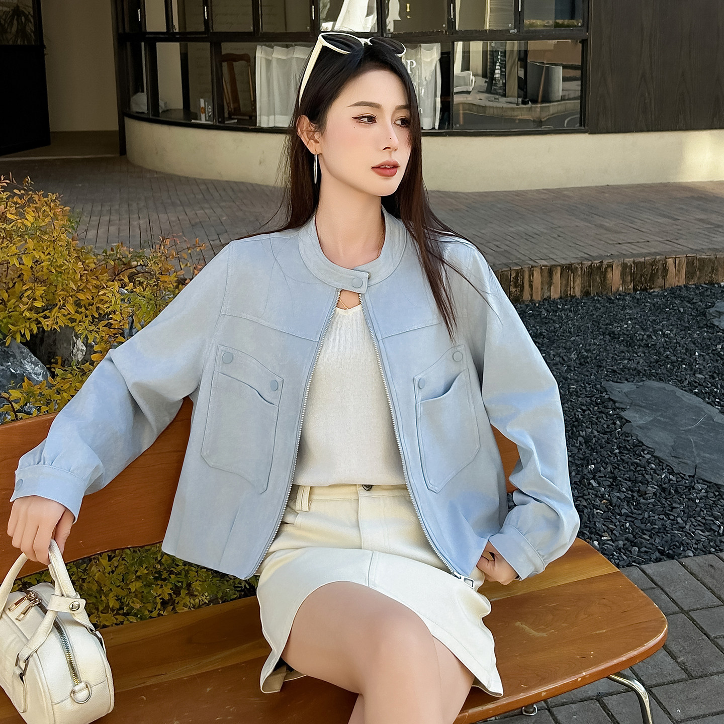 短款外套女早春穿搭2026年春季新品时尚夹克立领鹿皮绒新款小外套