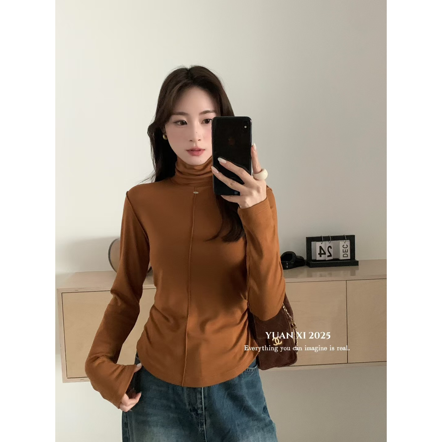 元熙-冬上新小金豆爆款升级版堆堆领加绒长袖打底衫3122