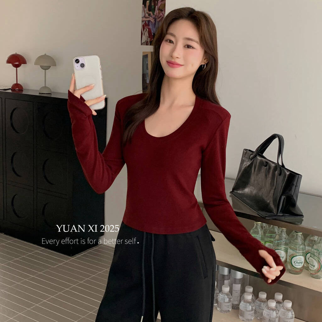 元熙-冬上新U领辣妹修身款长袖打底衫7222