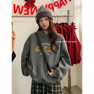 上新字母加绒连帽卫衣卫衣w762 冬款 奶思家NICE STUDIO