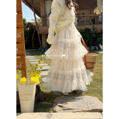 BEST OF YOU-春天系列法式庄园重工纱纱花见花开系列半身裙2386.