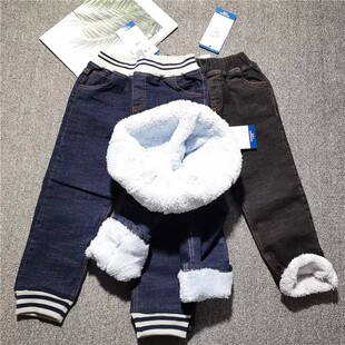 清仓处理冬男女儿童装纯棉弹力牛仔裤外穿羊羔毛加厚休闲卫裤棉裤