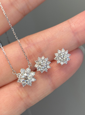 太阳花项链女镶嵌轻奢小众莫桑钻石18k白铂金不掉色锁骨链