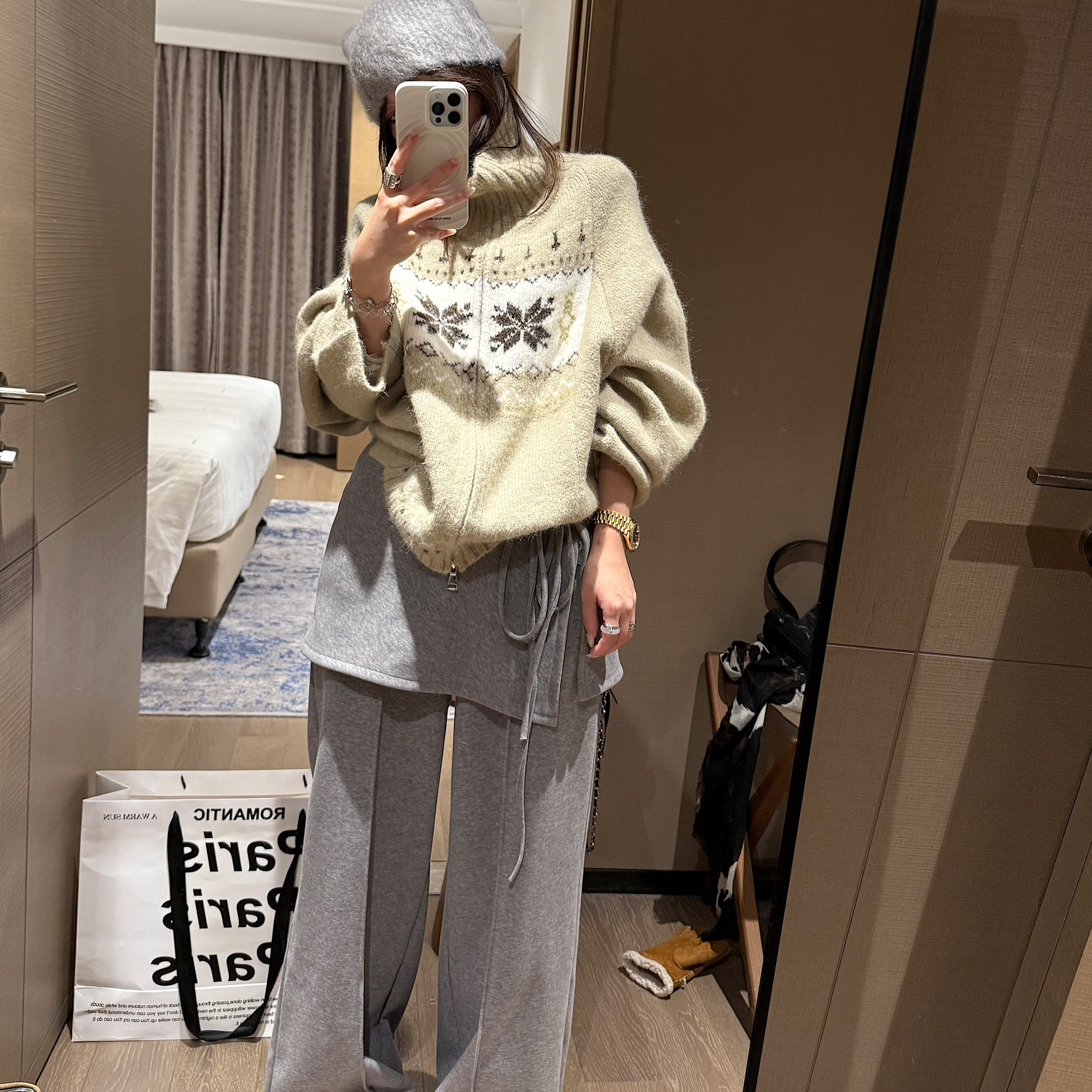 冬季厚实羊毛混纺费尔岛高领毛衣