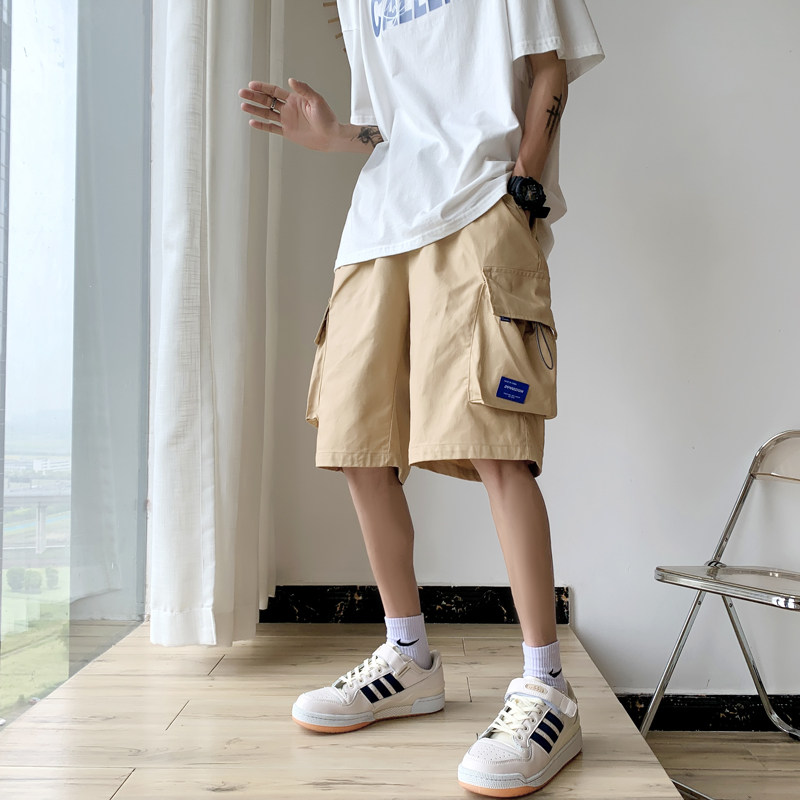 黑色机能风工装短裤男日系潮牌胖子大码2022夏季薄款美式高街中裤,男装休闲裤,星座405-1