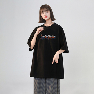 女装类目夏季新品宽松上衣女士圆领字母大码t恤XZ405-1-T15-P25图片