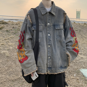 3秋季潮牌破洞刺绣宽松男嘻哈牛仔夹克XZ405-1-JK6618-P98图片