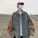 秋季潮牌破洞刺绣宽松男嘻哈牛仔夹克XZ405-1-JK6618-P98，男装夹克，星座405-1