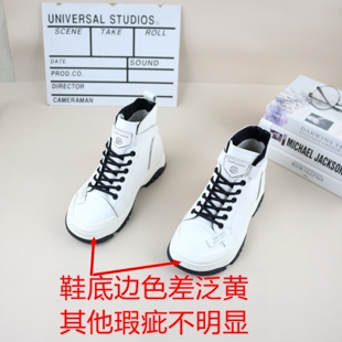 女休闲高帮板鞋 撤柜加绒厚底增高魔术贴时尚 新款 57真皮牛皮秋冬季