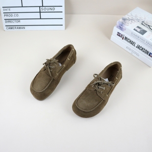 豆豆鞋 38真皮磨砂牛皮春秋季 百搭女乐福鞋 撤柜平底中口时尚 新款