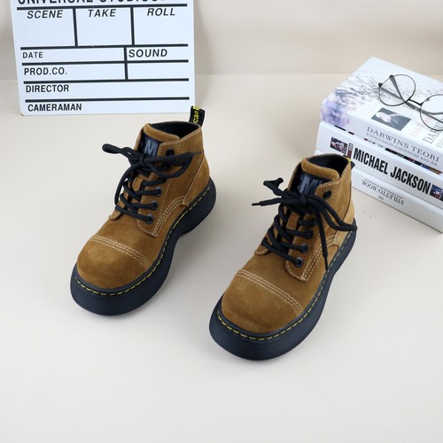 真皮磨砂牛皮粗跟厚底女马丁靴