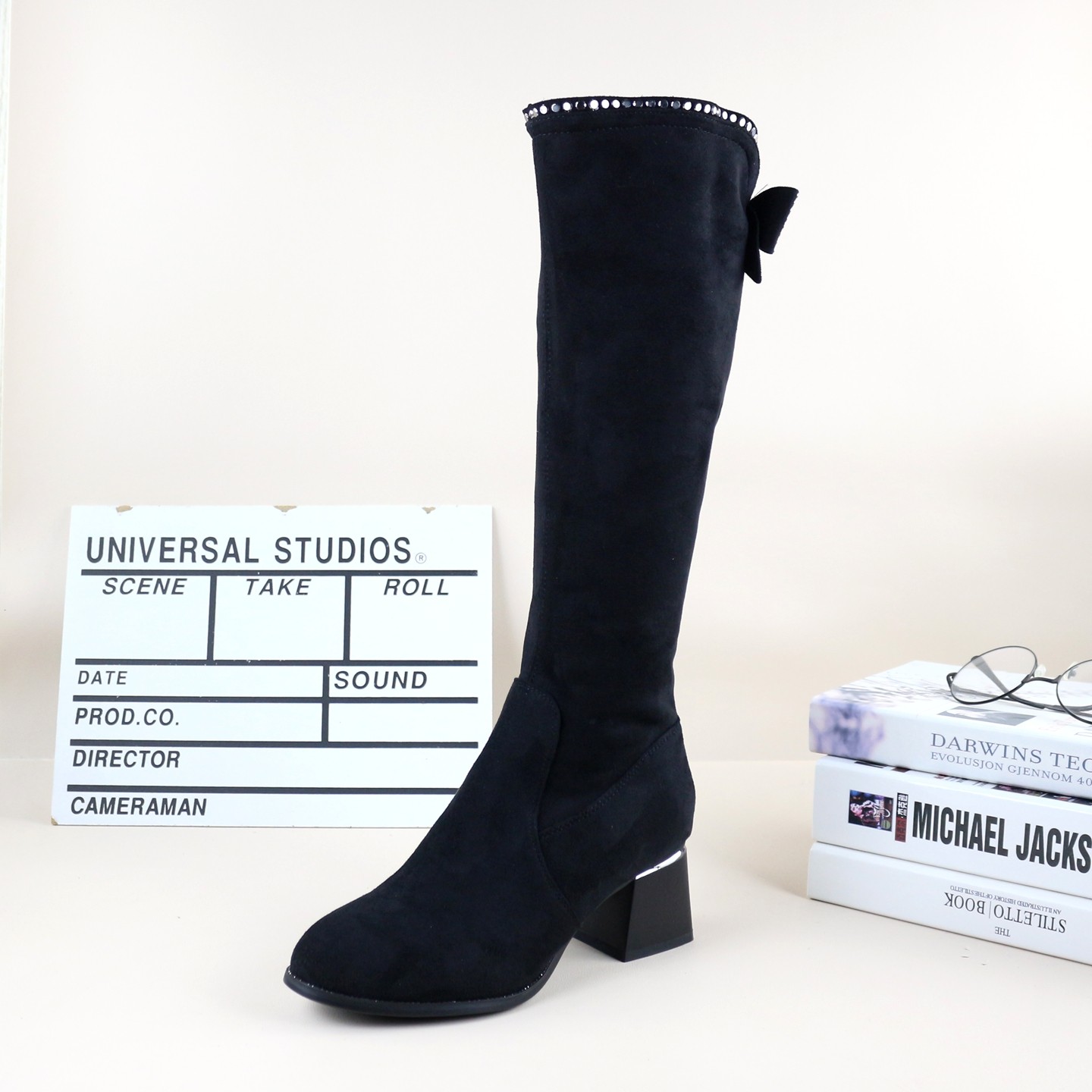 水钻蝴蝶结显瘦时尚百搭女高筒靴