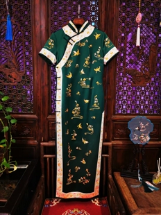 娇古苏绣 四叶草蝴蝶真丝手绣旗袍主持人年会中式复古晚宴旗袍