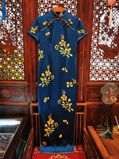 娇古苏绣 传统宴会礼服 真丝手绣旗袍婆婆妈妈婚庆敬酒服中式