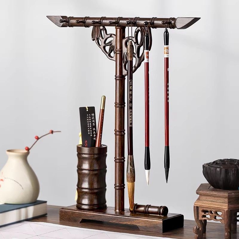 红木笔架笔搁毛笔挂书法展示架收纳 实木质毛笔笔架支架架托 黑紫檀挂毛笔的毛笔架子国画文房四宝小摆件摆台,文具电教/文化用品/商务用品,笔挂,淘宝优惠券,粉丝福利购,淘宝优惠卷