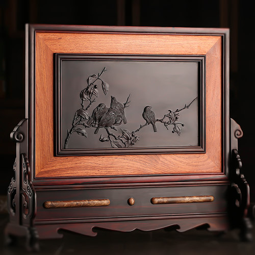 雀图复古风办公室桌面摆设台屏