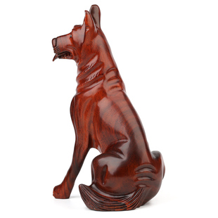 客厅玄关装 饰品 中式 木雕狗摆件红木雕刻工艺品 实木十二生肖狼狗