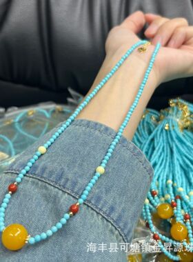 菱镁矿绿松石项链锁骨链调节搭配南红蜜蜡黄玛瑙单珠女生礼物直播