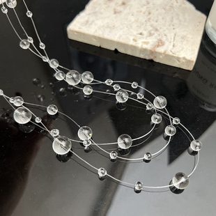 2025新款爆款大小透明球球项链女小众设计感多层锁骨链高级感颈链