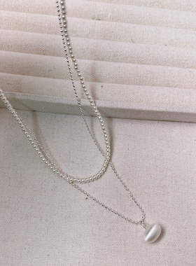 新款韩国东大门时尚双层叠戴珍珠项链女颈链拉丝银色球球豆豆吊坠