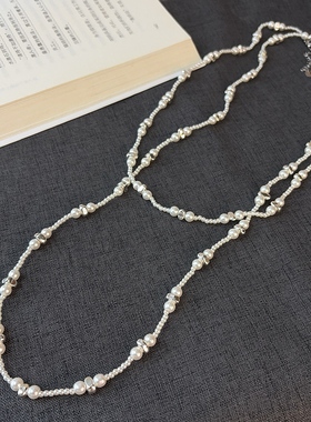 小众设计珍珠串珠项链女双层叠戴复古串珠长款毛衣链