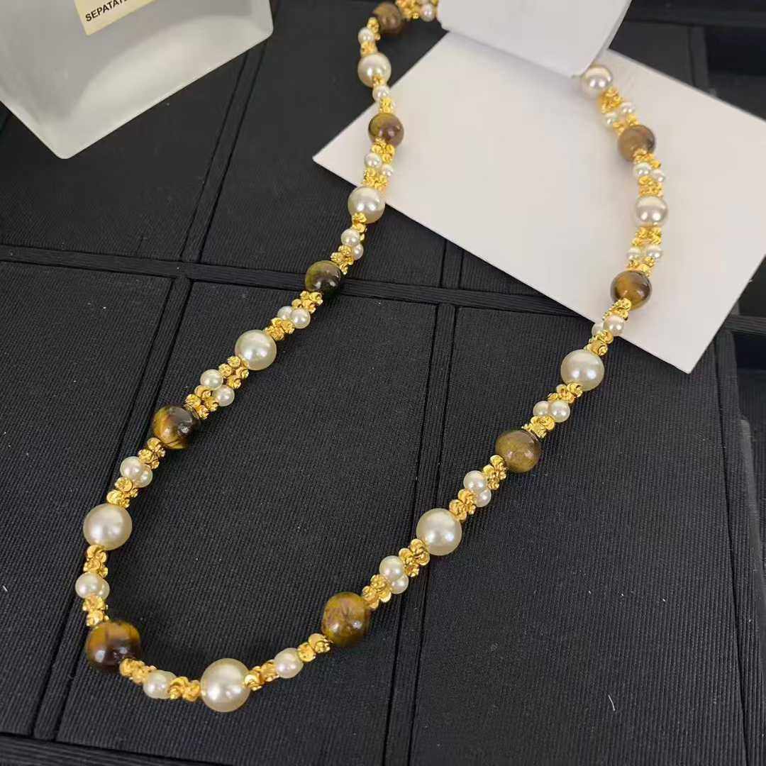 美拉德虎眼石串珠项链女小众高级感锁骨链金色领针串珠颈链饰品,饰品/流行首饰/时尚饰品新,项链,淘宝优惠券,粉丝福利购,淘宝优惠卷